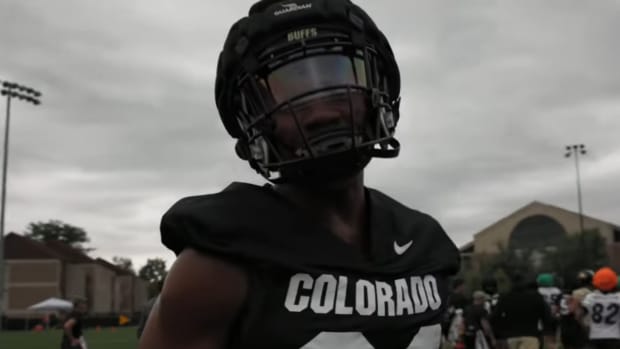 Juwan Mitchell in a Colorado uniform at practice